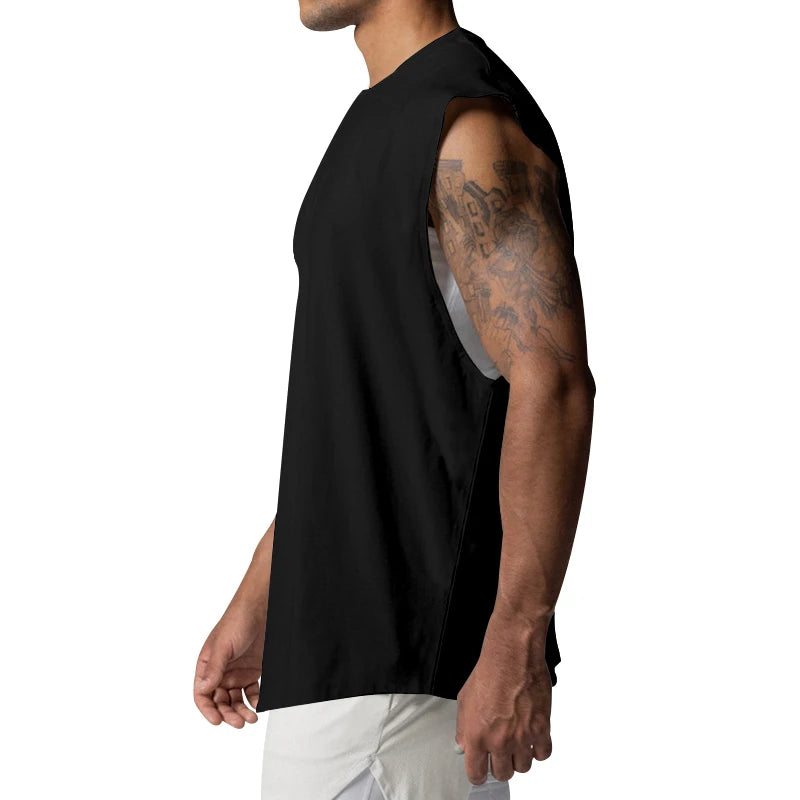 Heren basic mouwloos tanktop – ronde hals, vochtabsorberend en sneldrogend