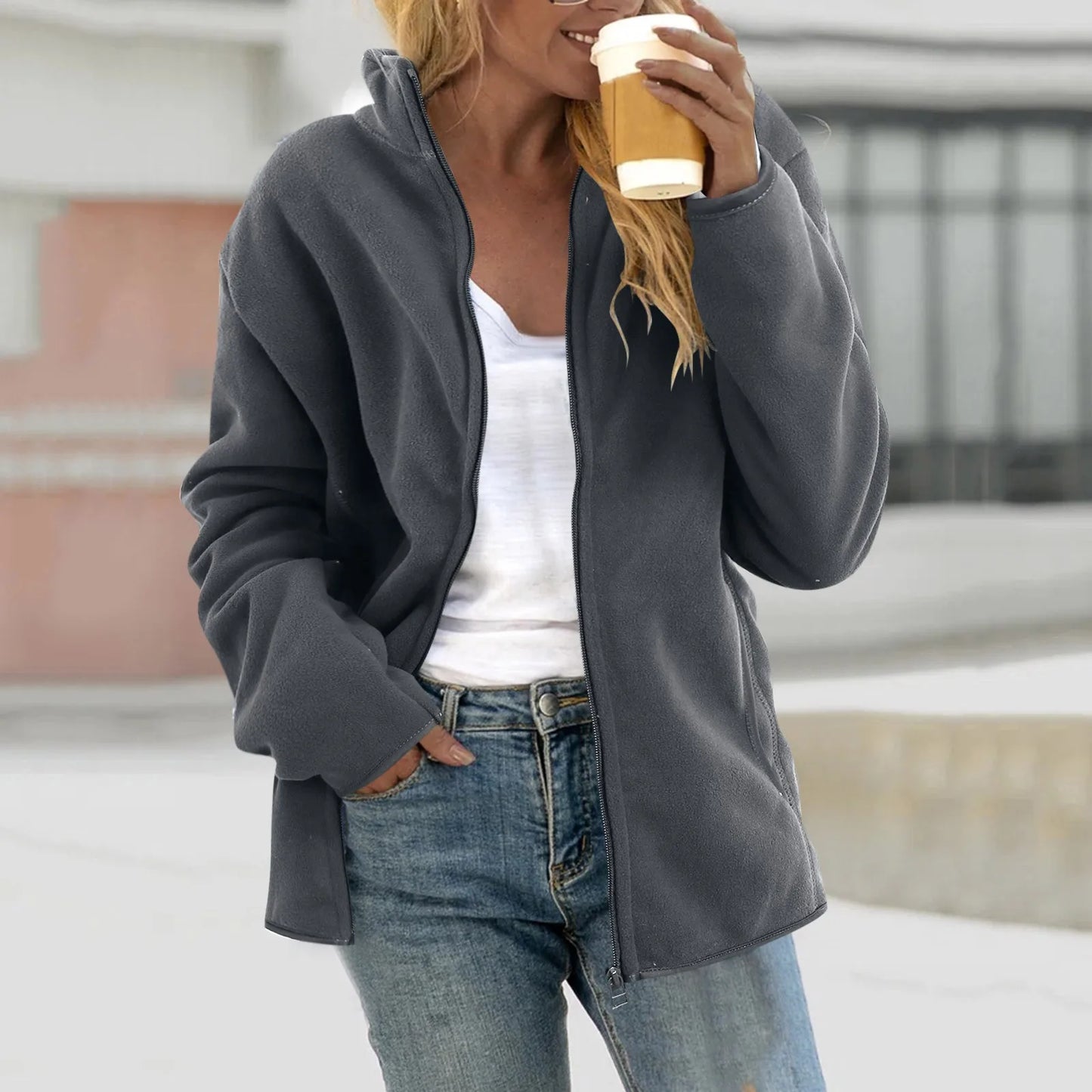 Thermische fleece wandeldjas voor dames – klassieke pasvorm, zachte polar fleece